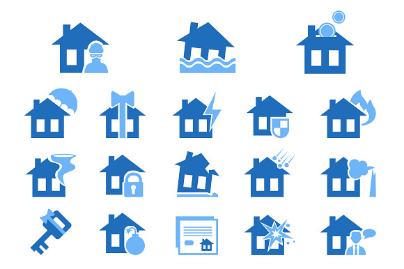 Home And House Insurance Risk Icons