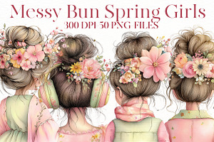 Messy Bun Spring Girls Clipart, an Illustration by Designworld
