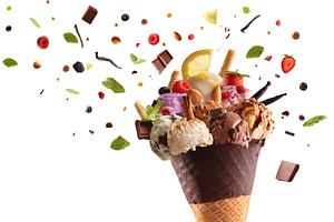 Gourmet Ice Cream Cone with Mixed Flavors, a Food & Drink Photo by Davizro's Market