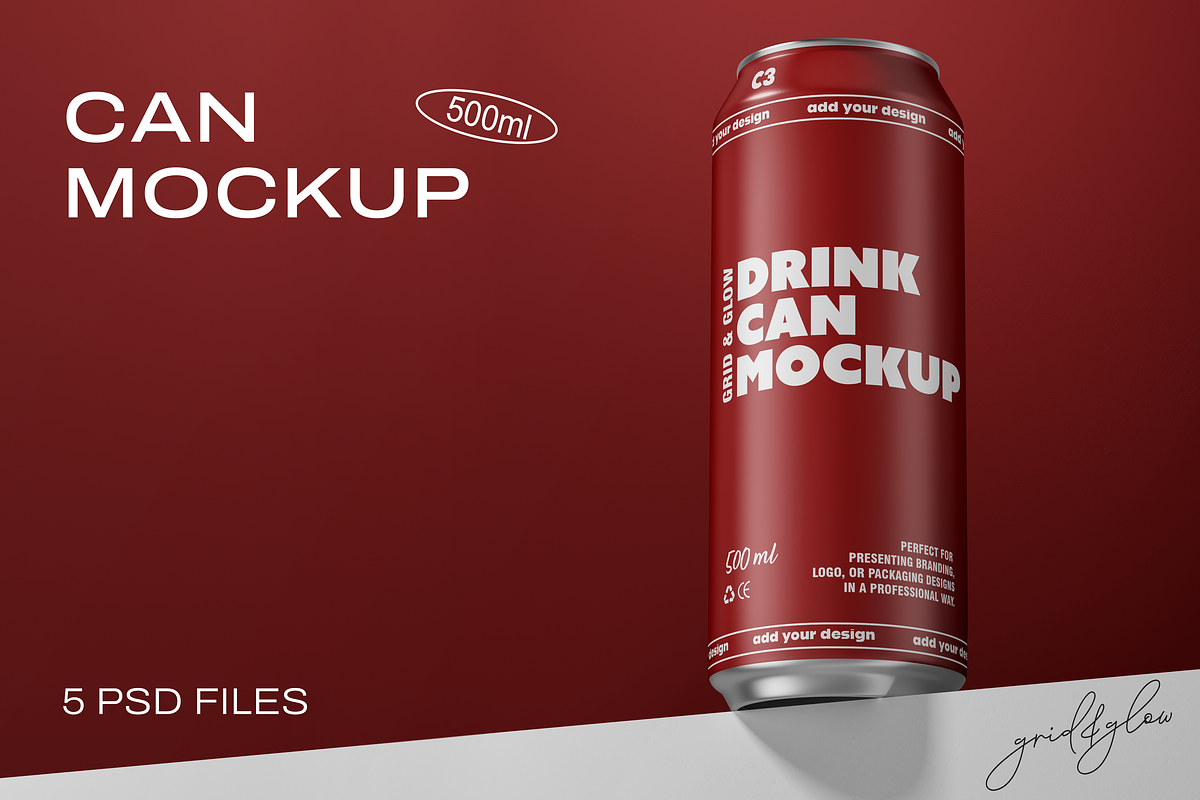 Drink Can Mockup - 500ml, a Packaging Mockup by Grid&Glow (Photo 1 of 8)