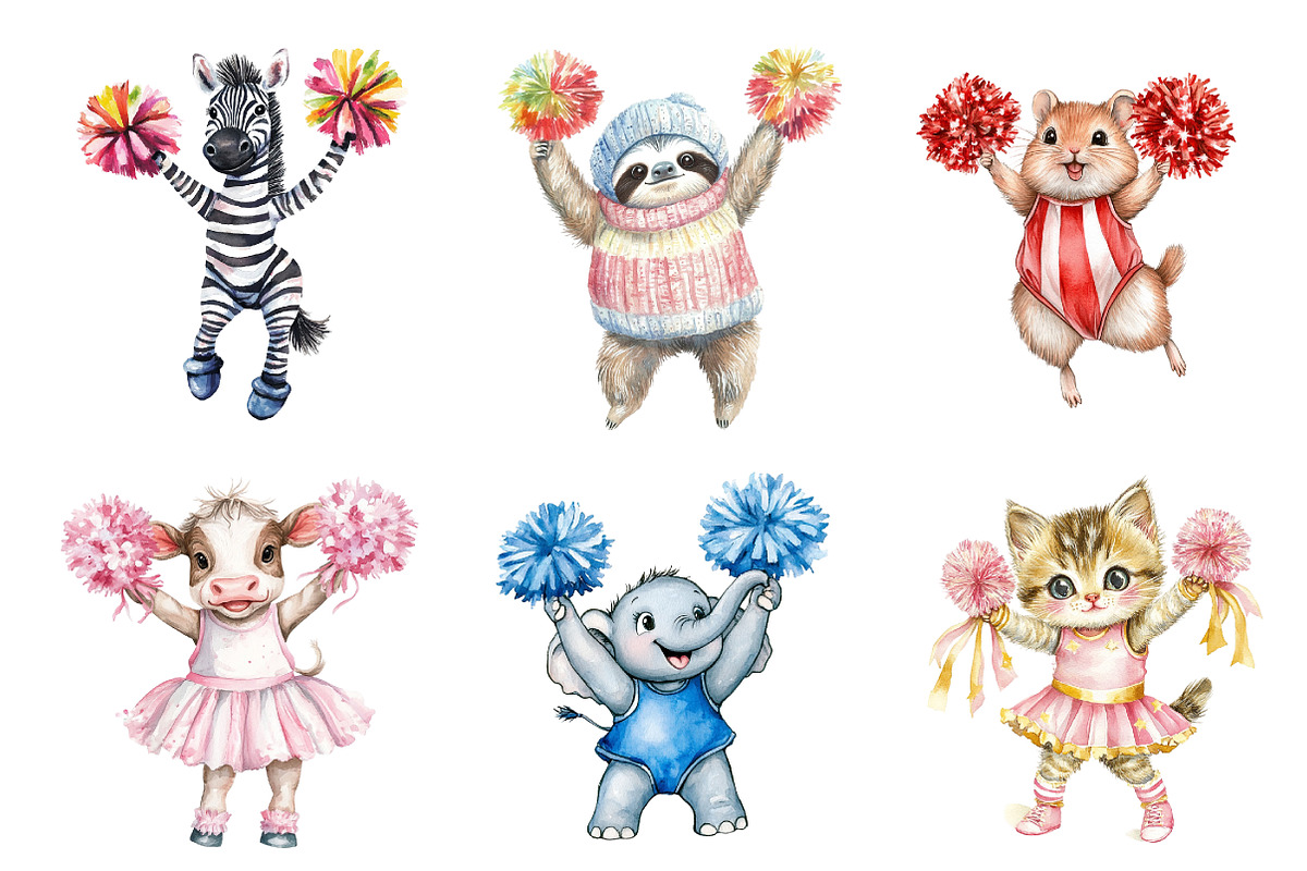 Cheerleader Animal Clipart, an Illustration by DreamArtGraphic (Photo 1 of 4)