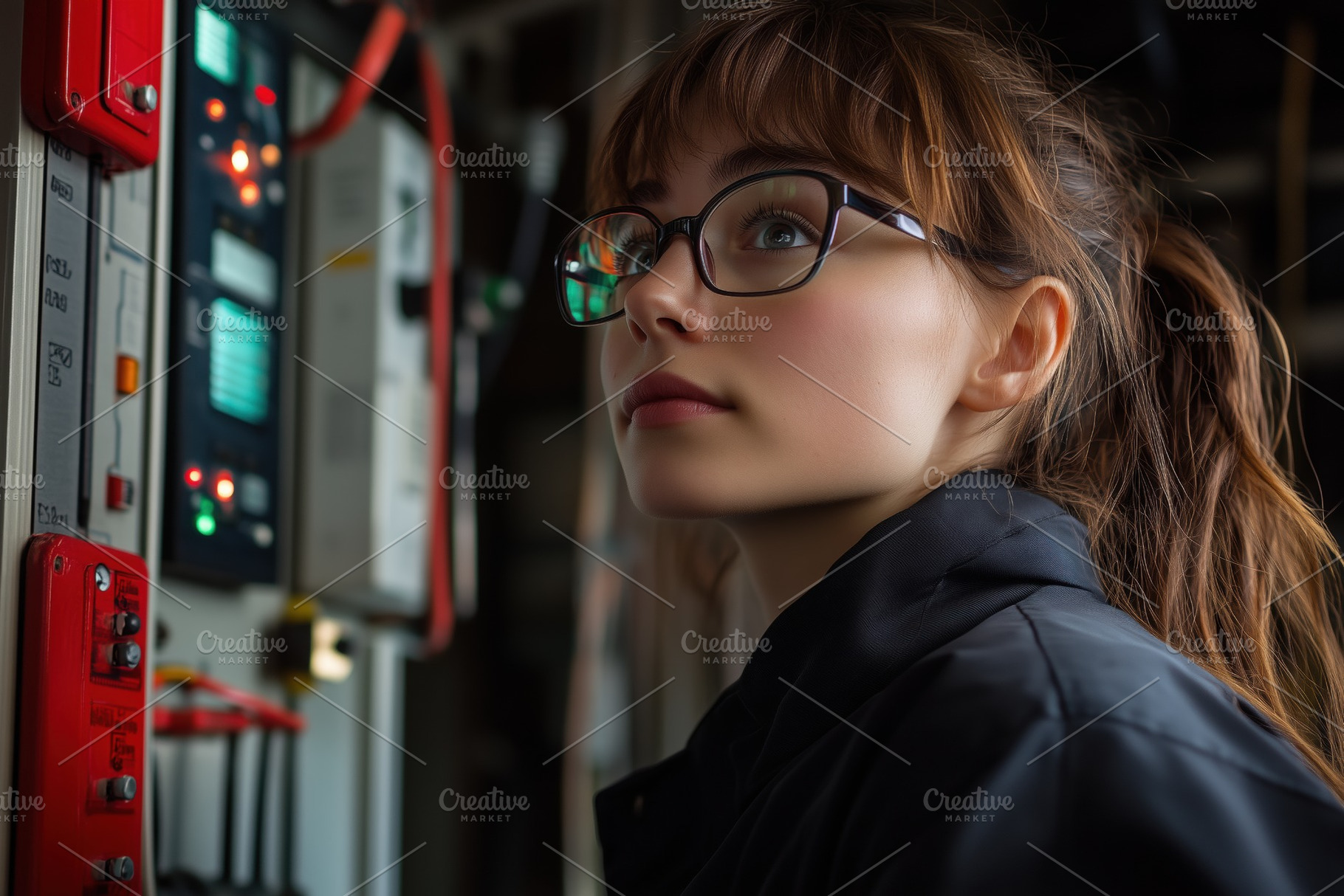 A young woman relay protection and automation engineer with glasses is focused, a Person Photo by Textures & Backgrounds