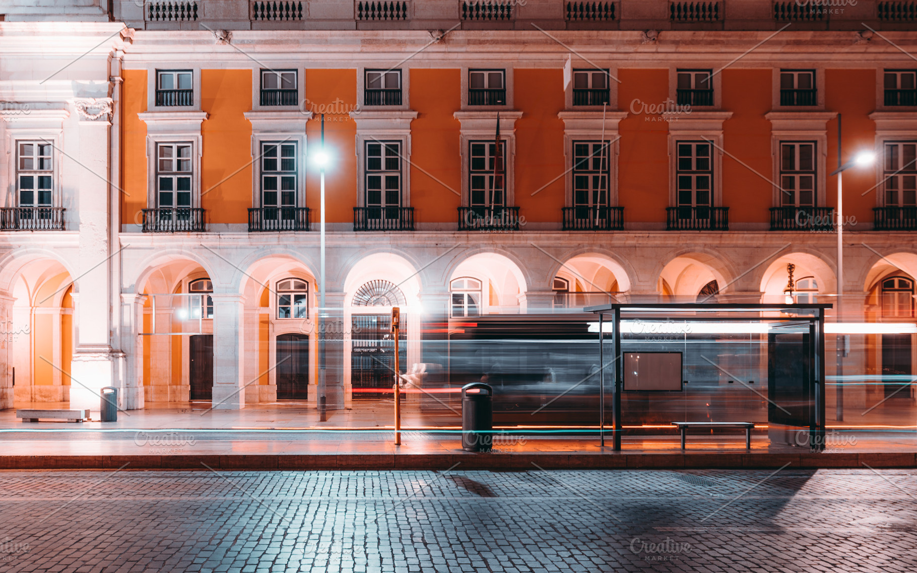 Lisbon bus stop at night, a Transportation Photo by SkyNext