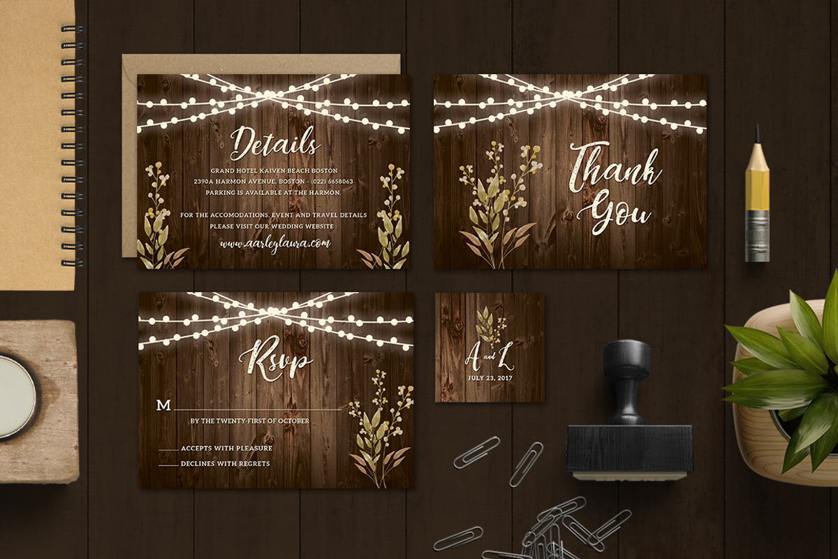 Rustic Wedding Invitation Set, a Card Template by Aarley Kaiven (Photo 2 of 5)
