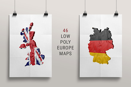 46 Low-Poly European Maps/FLags