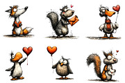 Valentines Whimsical Animals Clipart, an Illustration by CreationArt (Thumbnail 4 of 6)