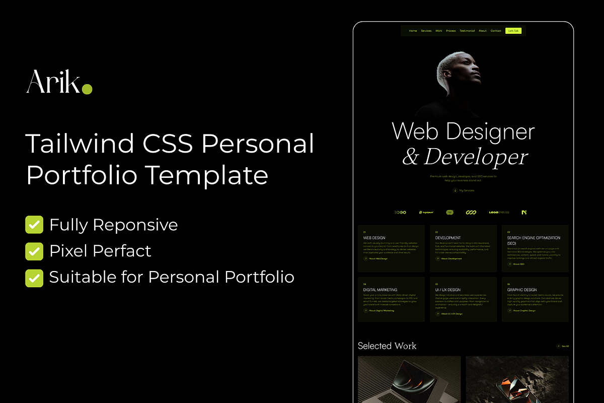 Arik Personal Portfolio Tailwind CSS, a HTML Template by Hammad Arif