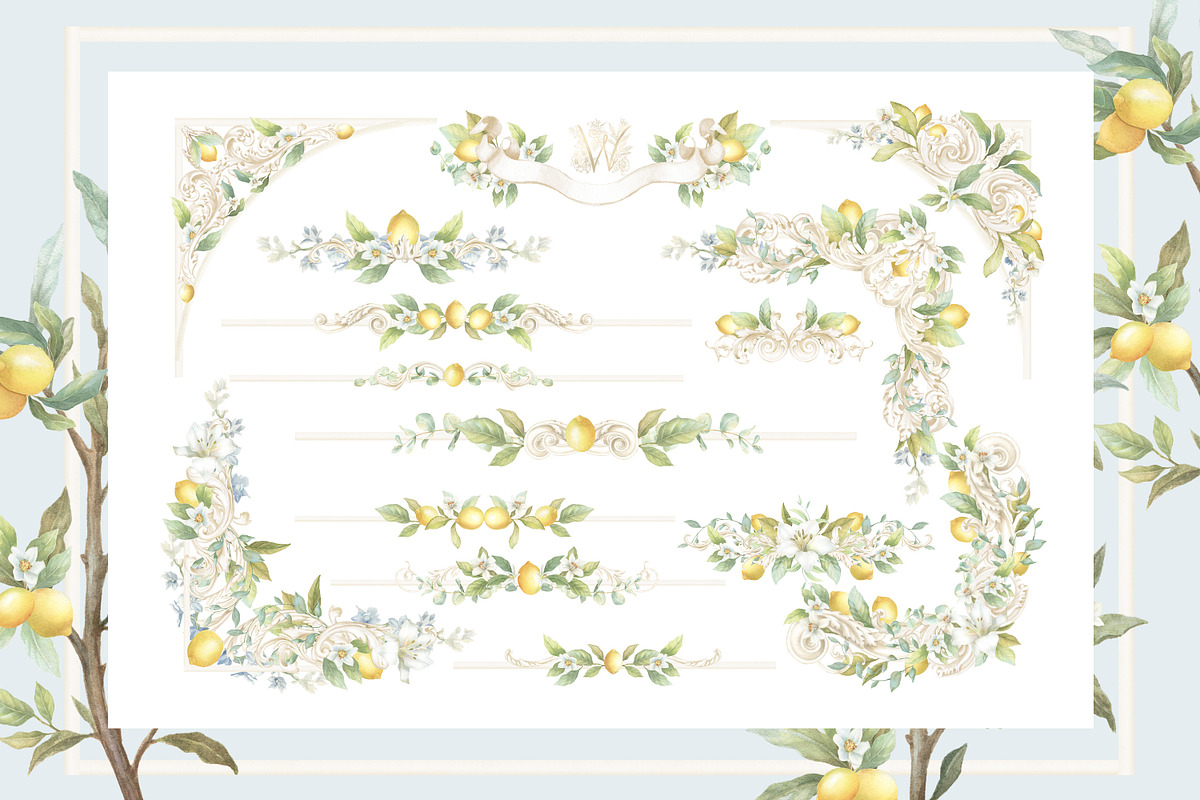 Lemon Lily Wedding Watercolor Bundle, a Decorative Illustration by WonderWonder (Photo 5 of 13)