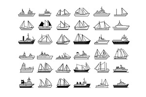 Sailing ships linear vector set, a Transportation Illustration by Onyx