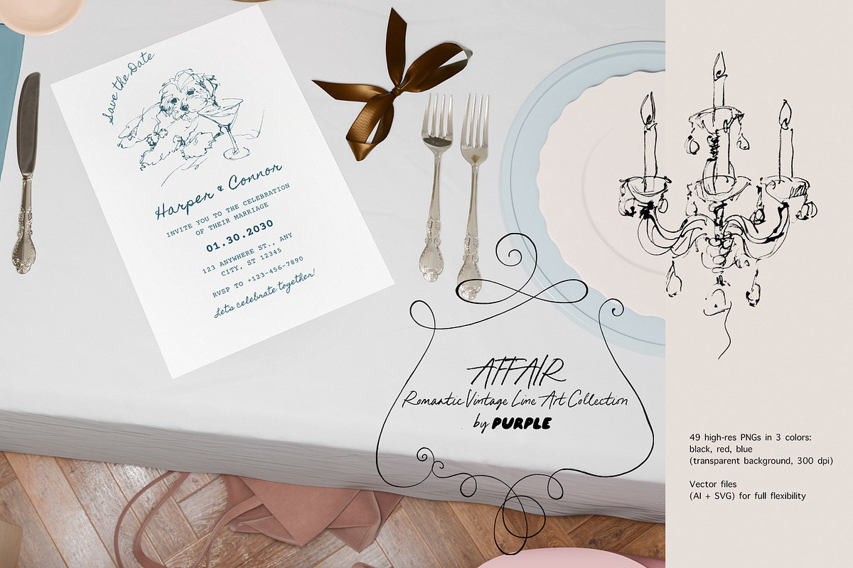 Affair: Romantic Vintage Line Art, a Decorative Illustration by Purple (Photo 4 of 13)