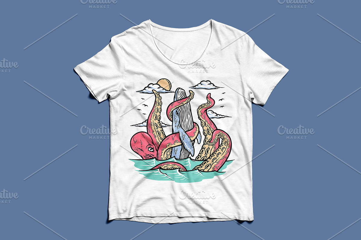 Giant octopus attacks whales, an Animal Illustration by gunaonedesign (Photo 3 of 4)