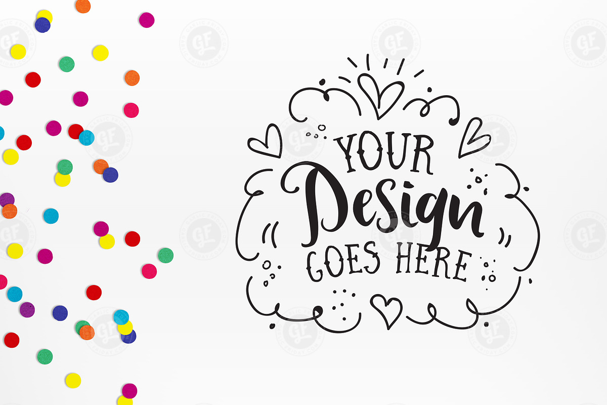 Bright rainbow confetti background, a Books & Magazine Mockup by Garlic Friday Design