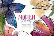 Modern Florals Watercolor clipart, an Illustration by SandraGraphicDesign (Thumbnail 1 of 4)