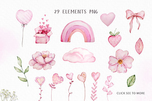 Watercolor Valentine Unicorn Clipart