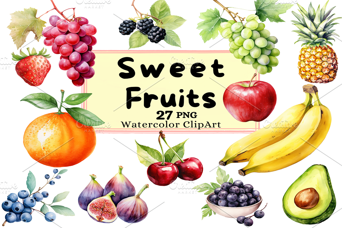 Sweet Fruits Collection Clipart, a Food Illustration by Watercolor Digital (Photo 1 of 8)