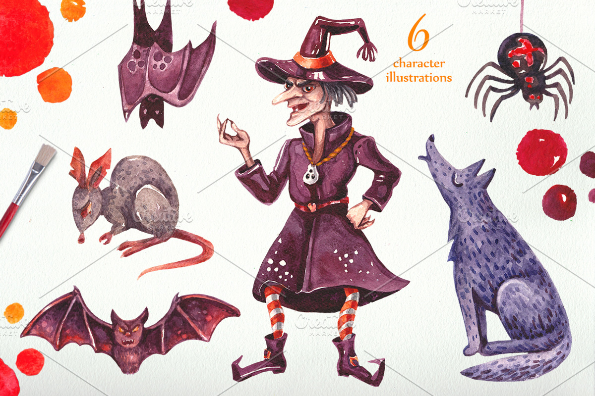 Watercolor set Happy Halloween, an Illustration by AnnieDove (Photo 4 of 8)