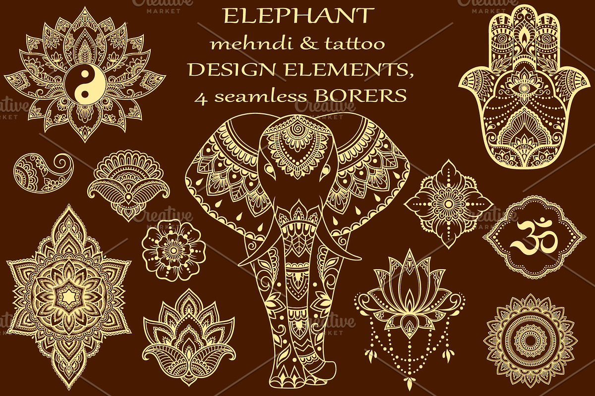 Elephant,decorative elements, a Decorative Illustration by Katika Shop (Photo 4 of 8)
