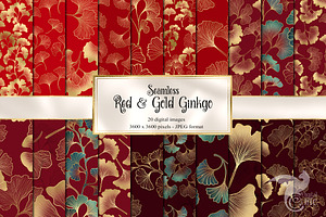 Red and Gold Ginkgo Digital Paper