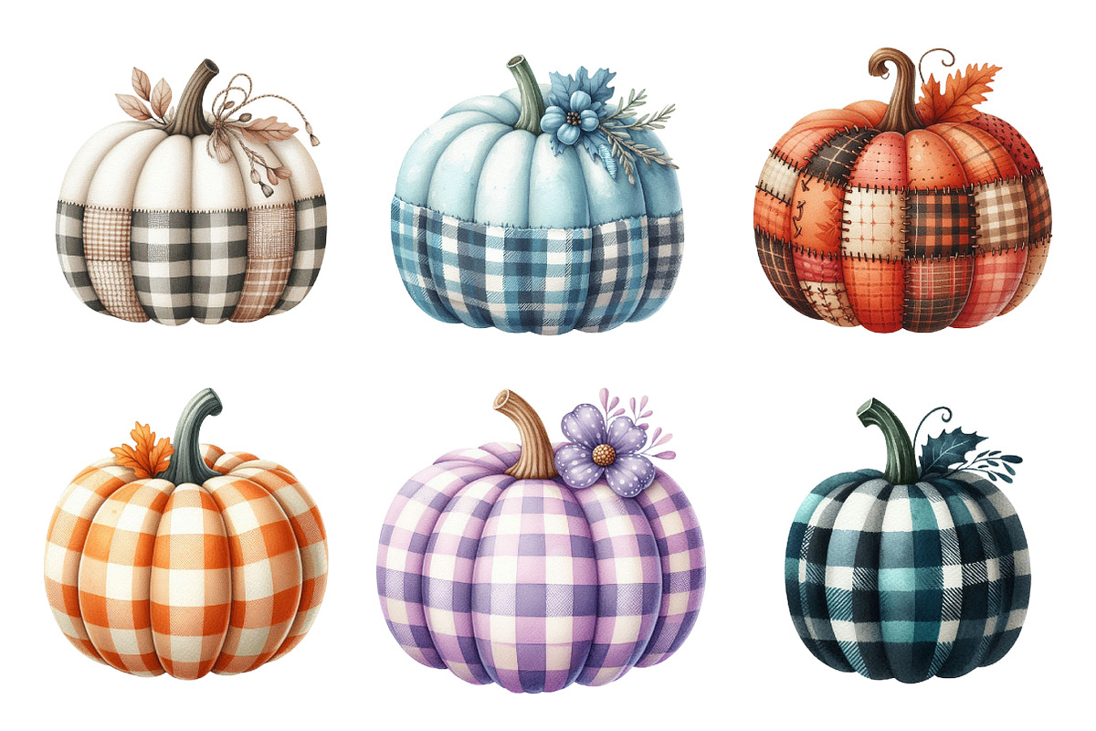 Plaid Pumpkin Clipart Set, an Illustration by SinaCreation (Photo 2 of 4)