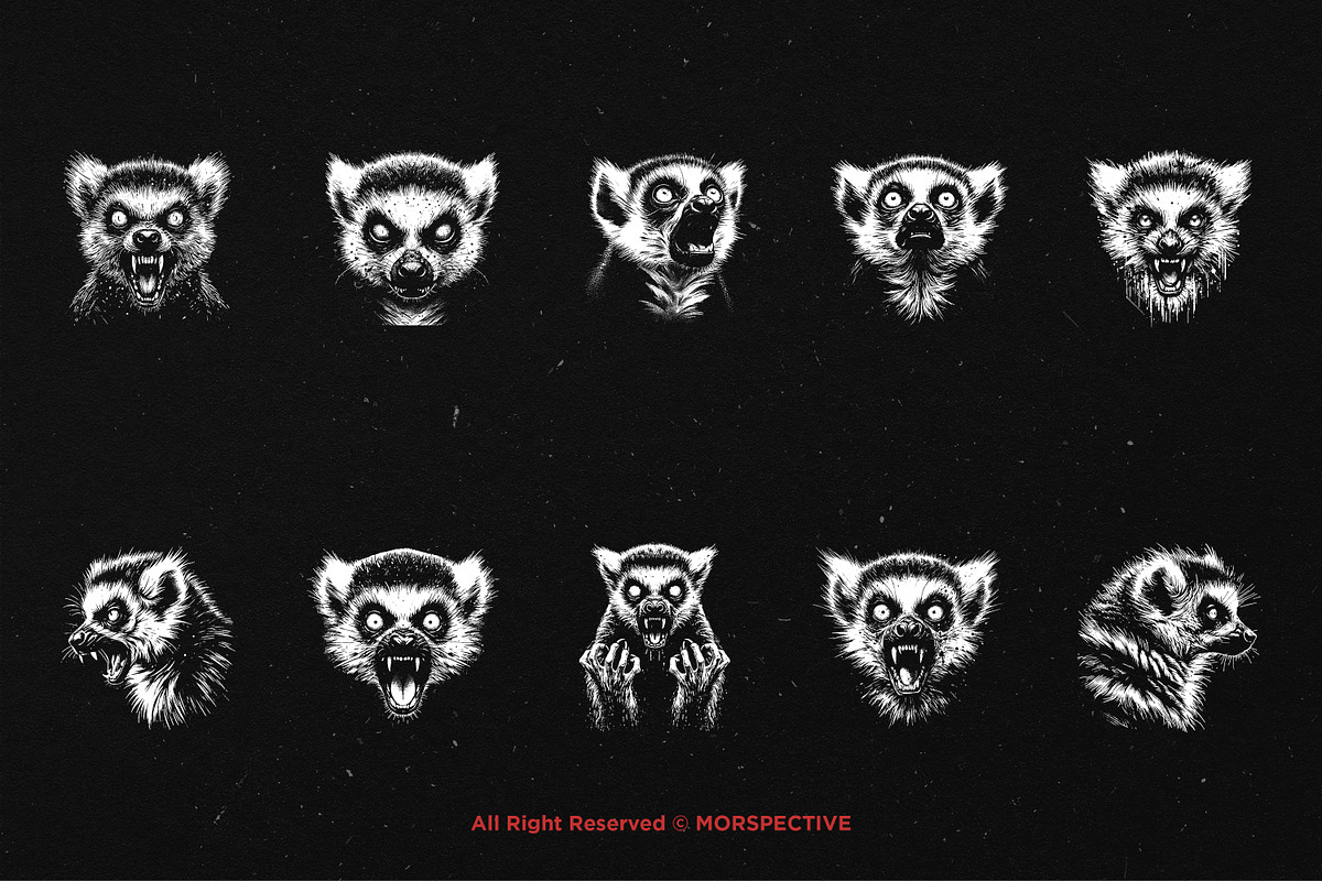 10 Bundle Dark Art Lemur Animal, an Illustration by Morspective (Photo 6 of 7)