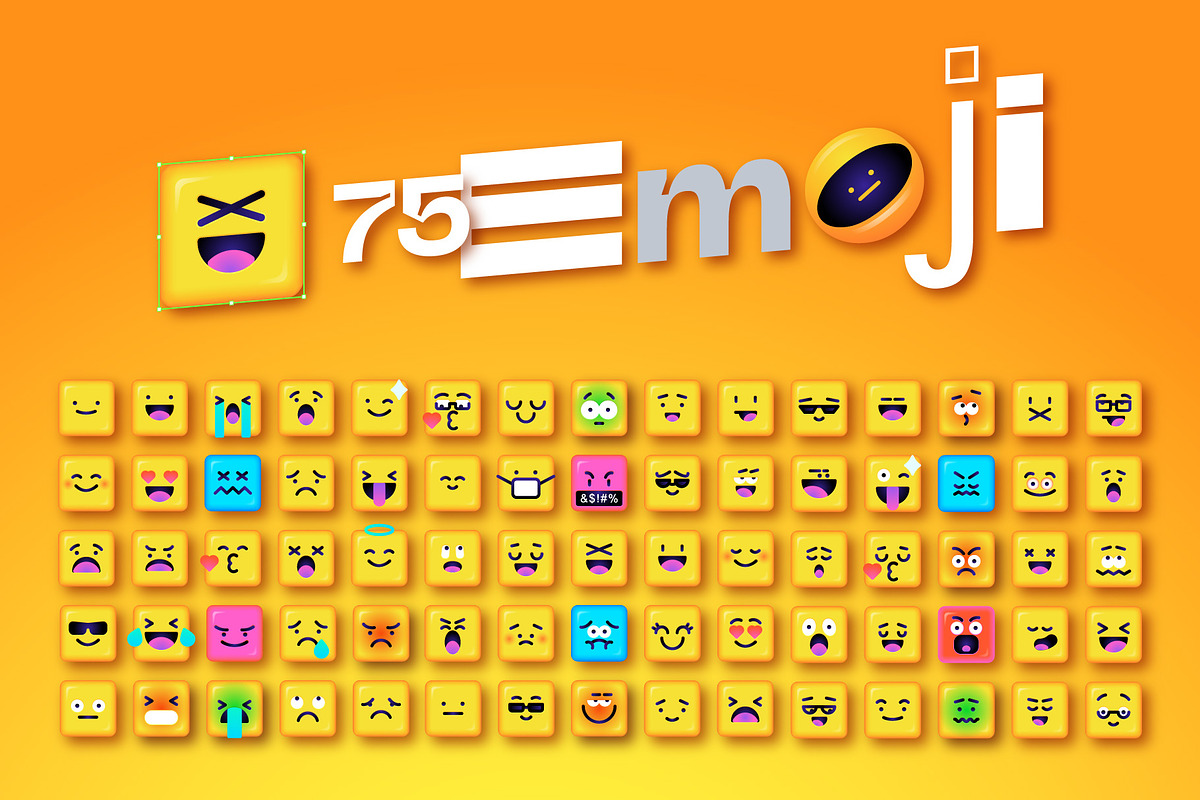 75 Square Emoji Smileys, an Emoji Icon by karnofff (Photo 3 of 5)
