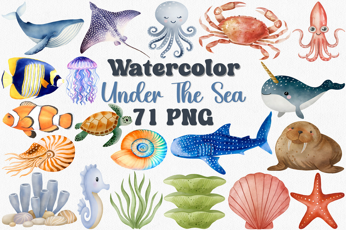 Watercolor Under The Sea Clipart Set, an Illustration by CropUp Creative (Photo 1 of 5)