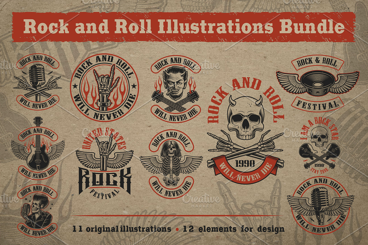 Rock and Roll Illustrations Bundle, an Illustration by Natali_ (Photo 1 of 7)