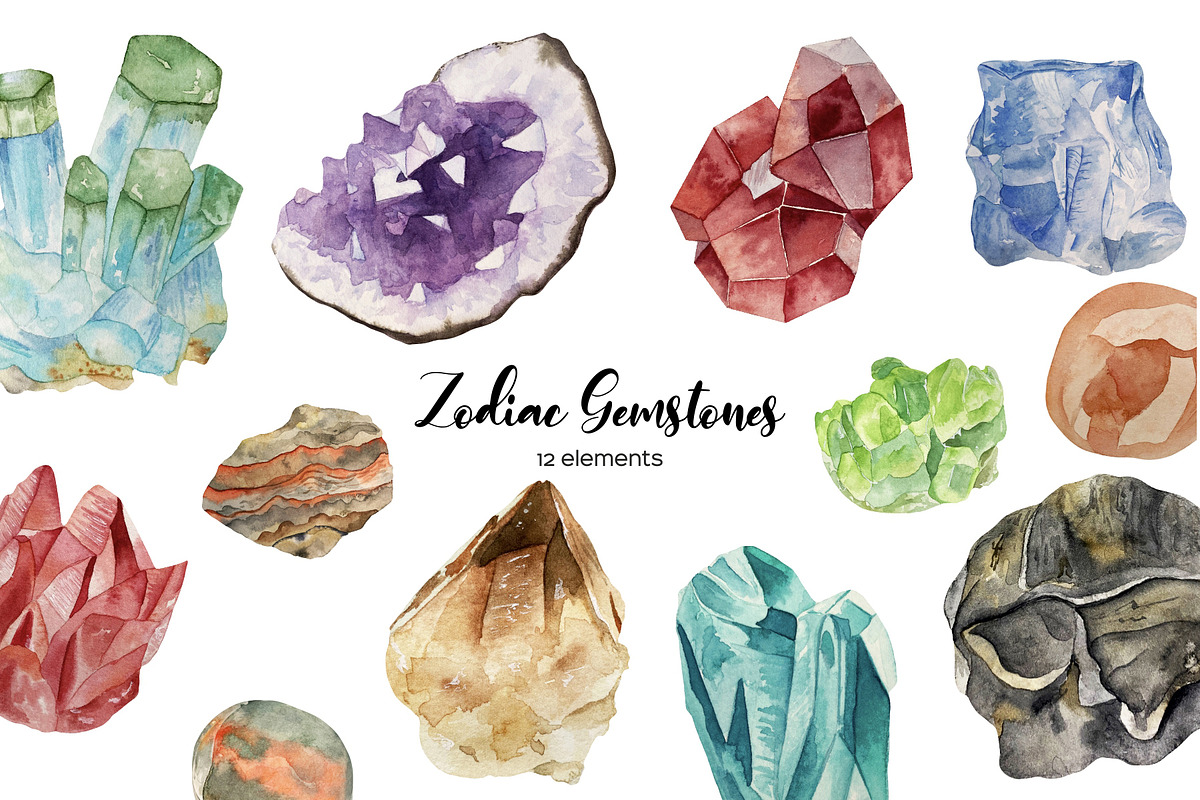 Watercolor Zodiac Birthstone Clipart, an Illustration by Art and Funny (Photo 1 of 5)