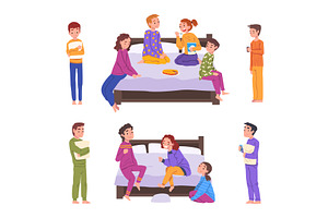 Funny Boy and Girl Teens in Pajamas, a Person Illustration by TopVectors