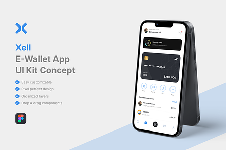 Xell - E-Wallet App UI Kit, an UI Kit Template by iDoodle Studio