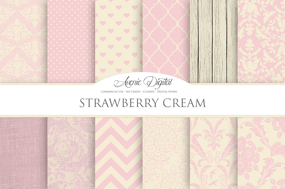 Strawberry Cream Digital Papers, a Pattern Graphic by Avenie Digital
