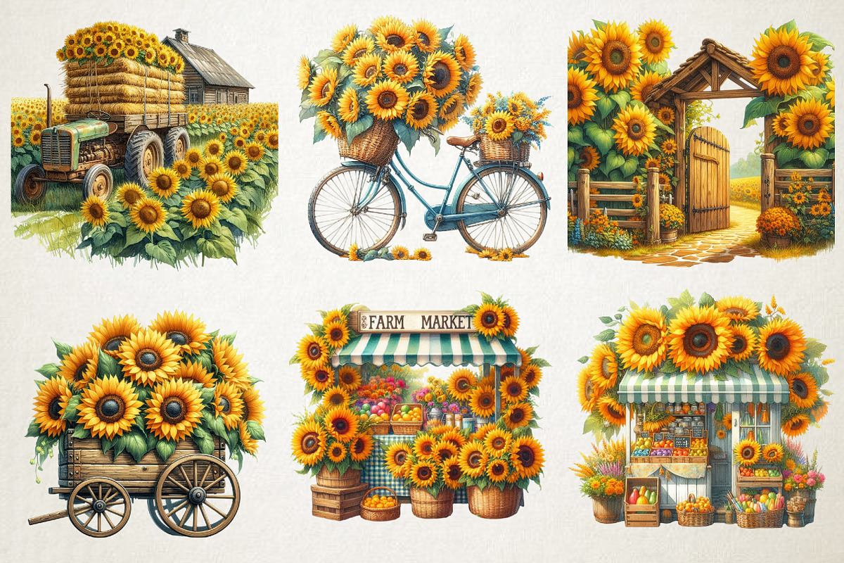 Cute Sunflower Farm PNG Clipart, a Seasonal Illustration by RobertsArt (Photo 2 of 4)