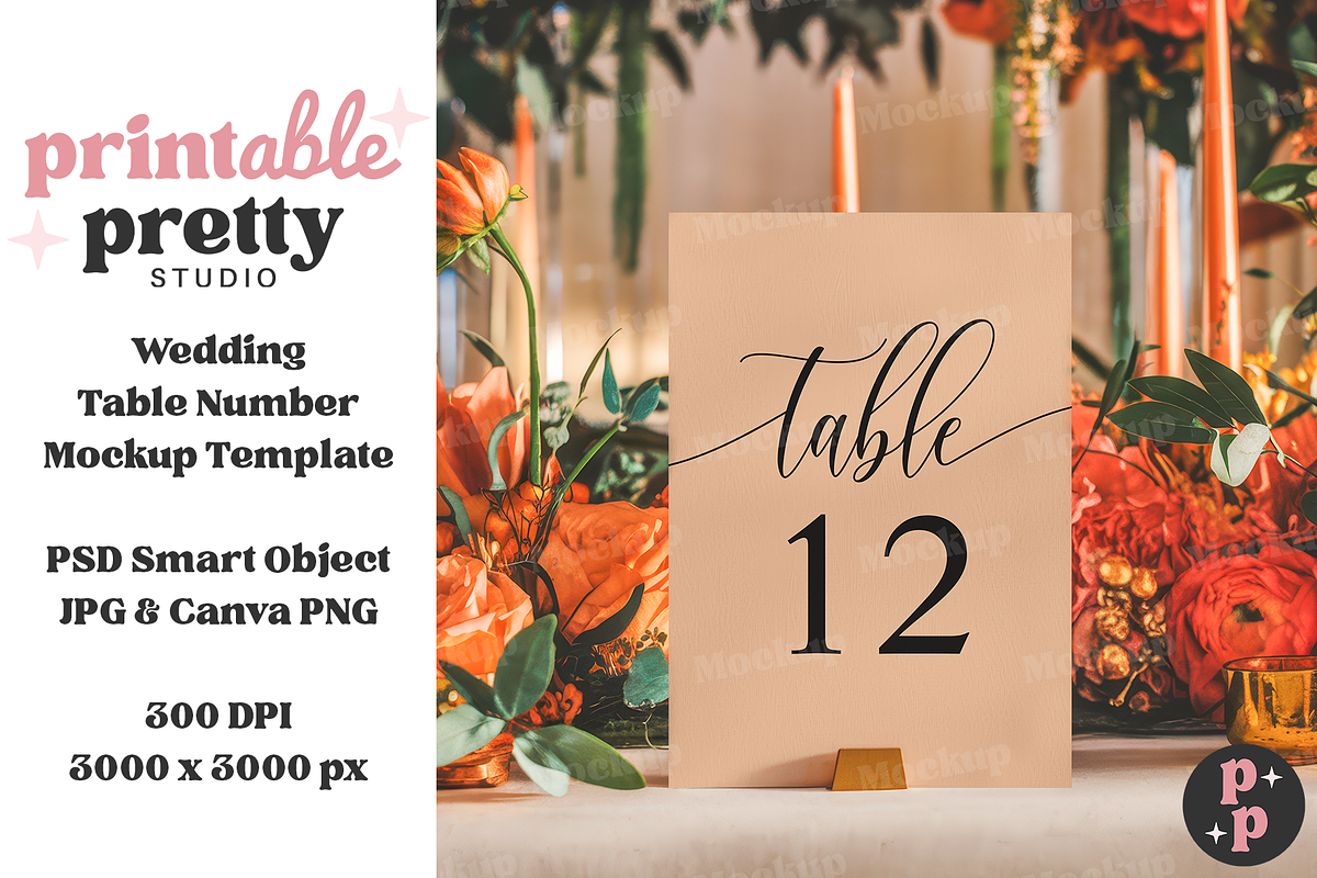 Bold Floral Table Number Mockup, a Product Mockup by Printable Pretty Studio (Photo 8 of 10)