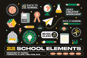 22 School Elements & Badges, an Object Graphic by Parisa-Artstudio