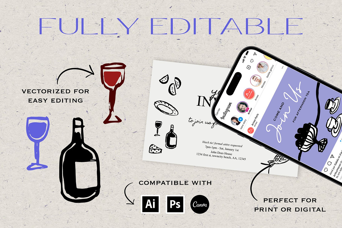 Dinner Party French Wine Pack, an Illustration by Eldorado Design Co. (Photo 3 of 10)