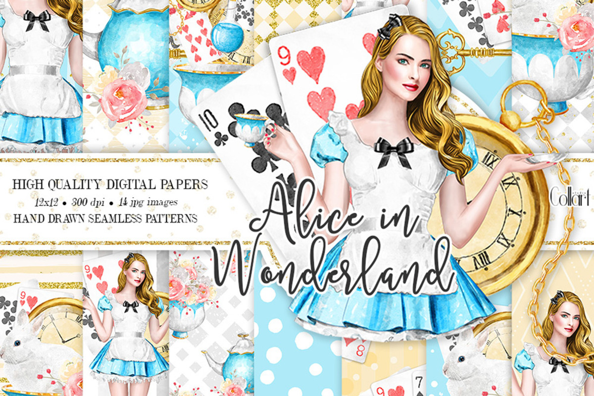 Alice in Wonderland Digital Paper, a Pattern Graphic by Collart Studio (Photo 1 of 6)