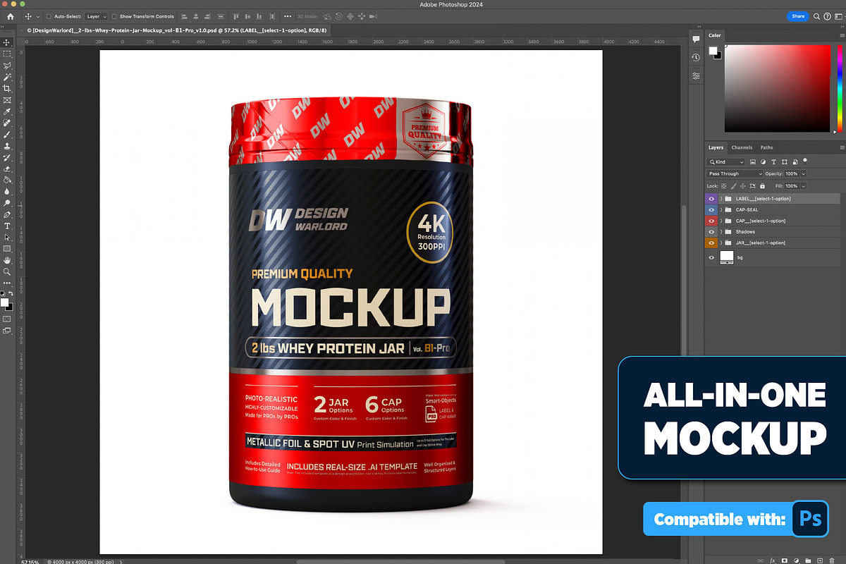 2lb Whey Protein Jar Mockup B1-Pro, a Packaging Mockup by Design Warlord (Photo 2 of 16)