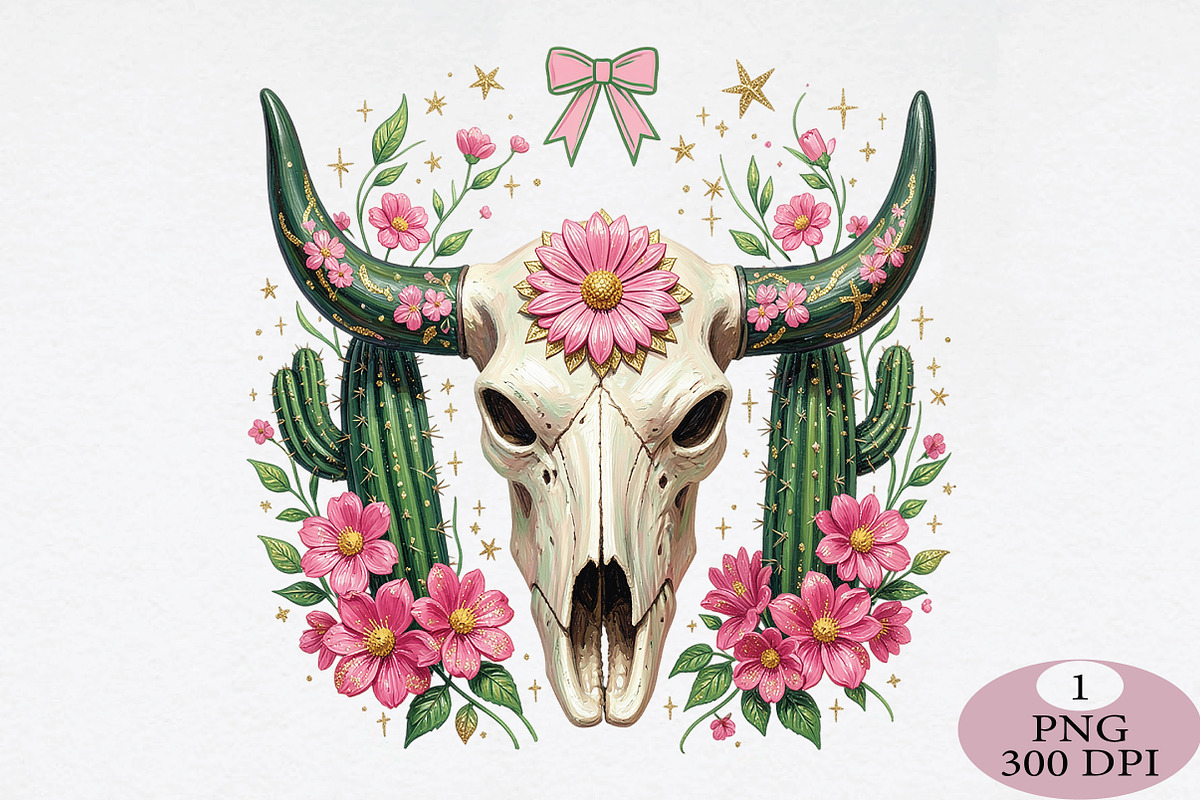 Preppy Cowgirl PNG Floral Cow, an Illustration by Daily.Designs (Photo 1 of 5)