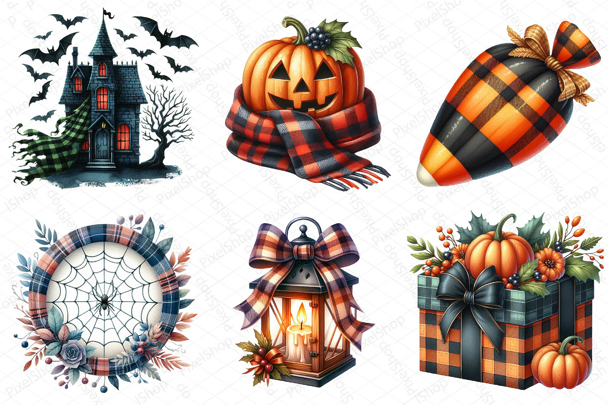 Watercolor Plaid Halloween Clipart, an Illustration by DreamPrint404 (Photo 4 of 6)