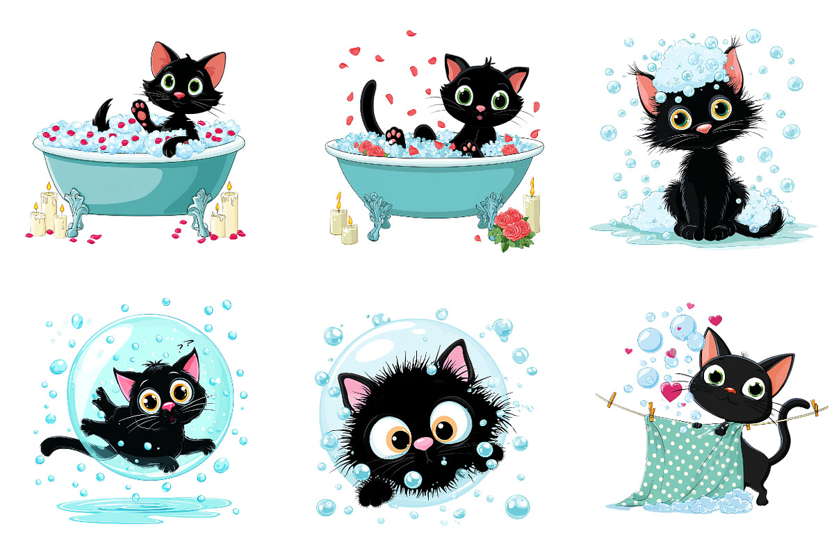Bath black cat clip-art, an Illustration by CreationArt (Photo 6 of 6)
