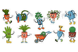 Retro cartoon gardening characters, an Object Illustration by winwin.art