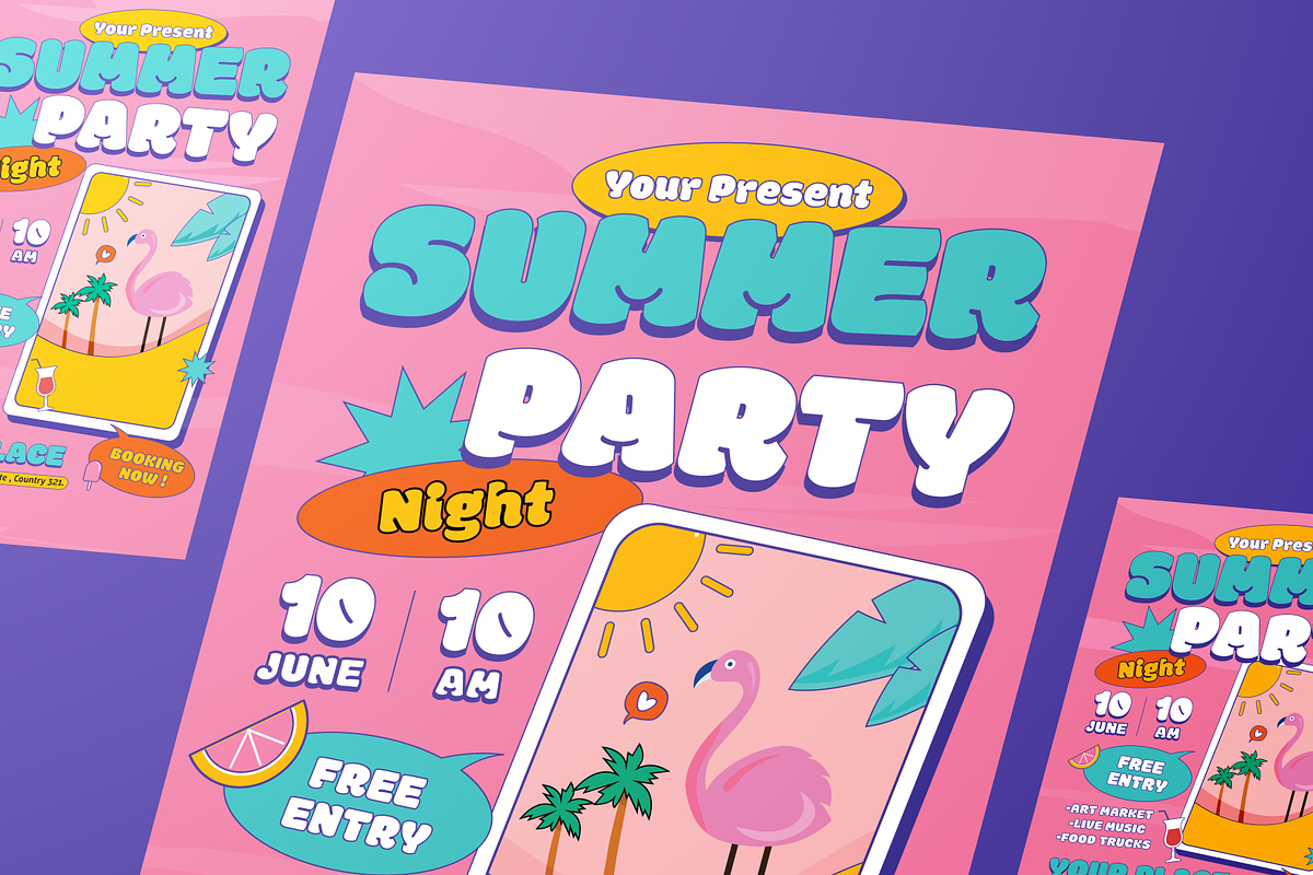 Summer Party Flyer Set, a Flyer Template by Annora Studio (Photo 6 of 6)