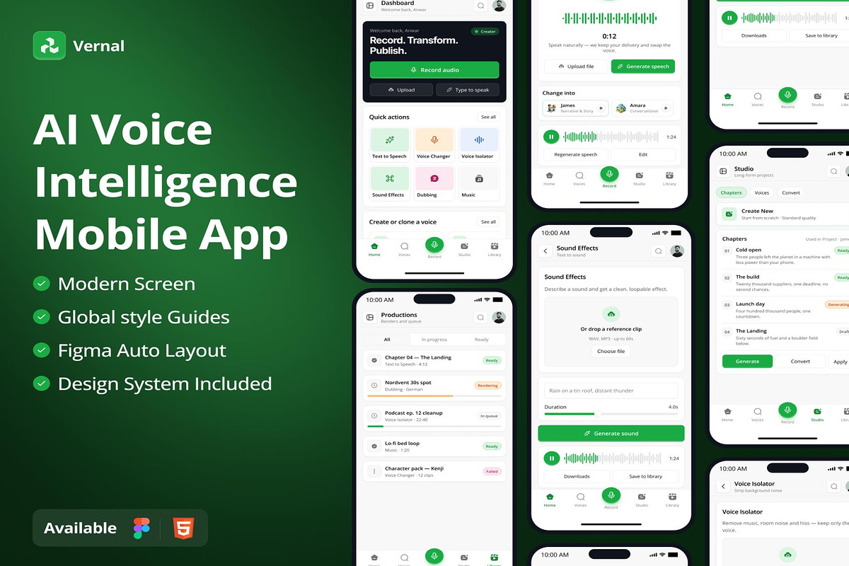 AI Voice Intelligence Mobile App UI, an UI Kit Template by Lumina_ui_ux202 (Photo 1 of 6)