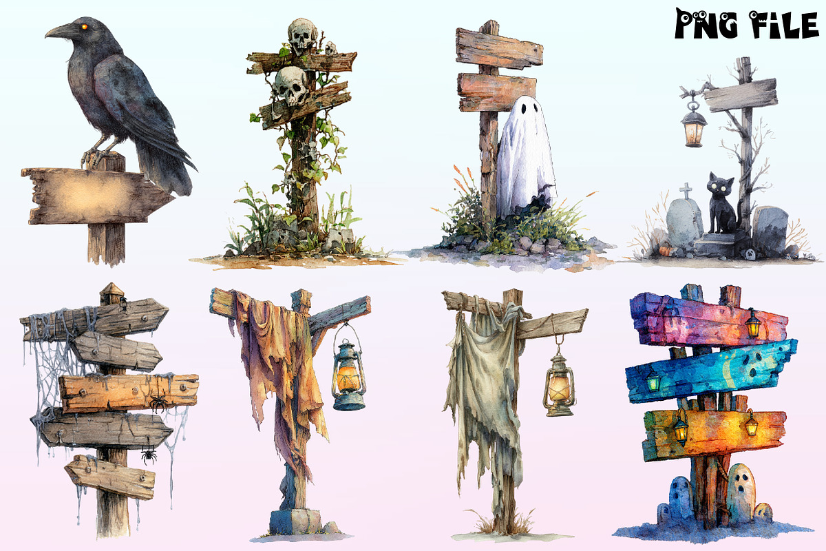 Haunted Signpost Clipart., a Graphic by CitraGraphics (Photo 2 of 4)