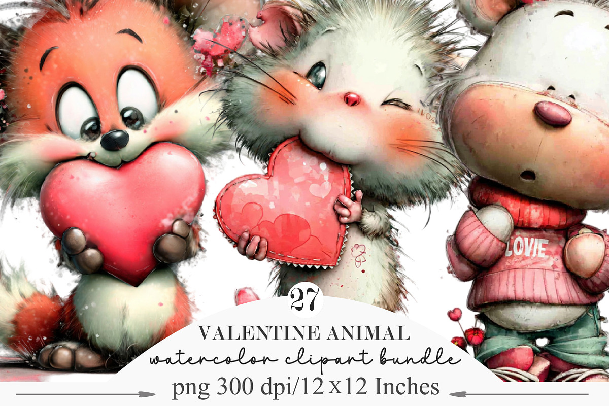 Valentine Animal Clipart Bundle, an Illustration by Designking (Photo 1 of 5)