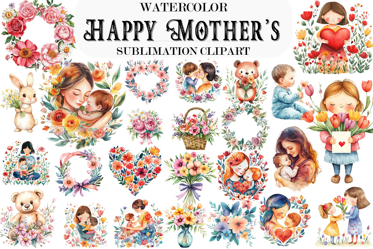 Watercolor Happy Mother's Day, a Seasonal Illustration by Designking (Photo 1 of 5)