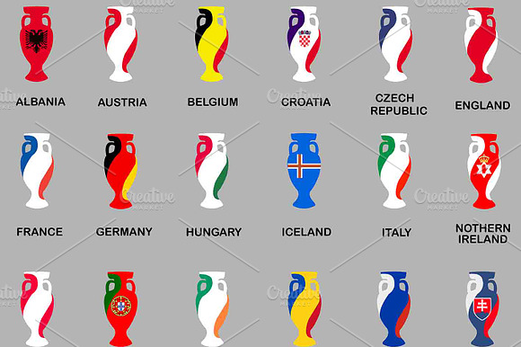 Euro Cup 2016. Vector Flags Icon Set