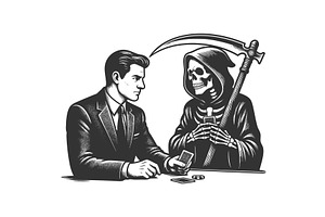Man playing poker with grim reaper, a Person Illustration by AlexArt