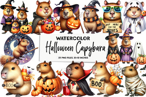 Halloween Capybara Clipart, a Seasonal Illustration by DreamArtGraphic