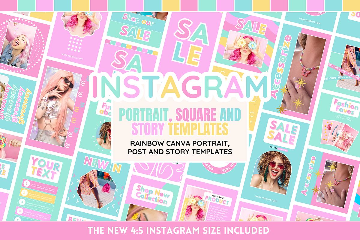 Rainbow Instagram Templates, a Social Media Template by SunshineStudioBoutique (Photo 1 of 7)